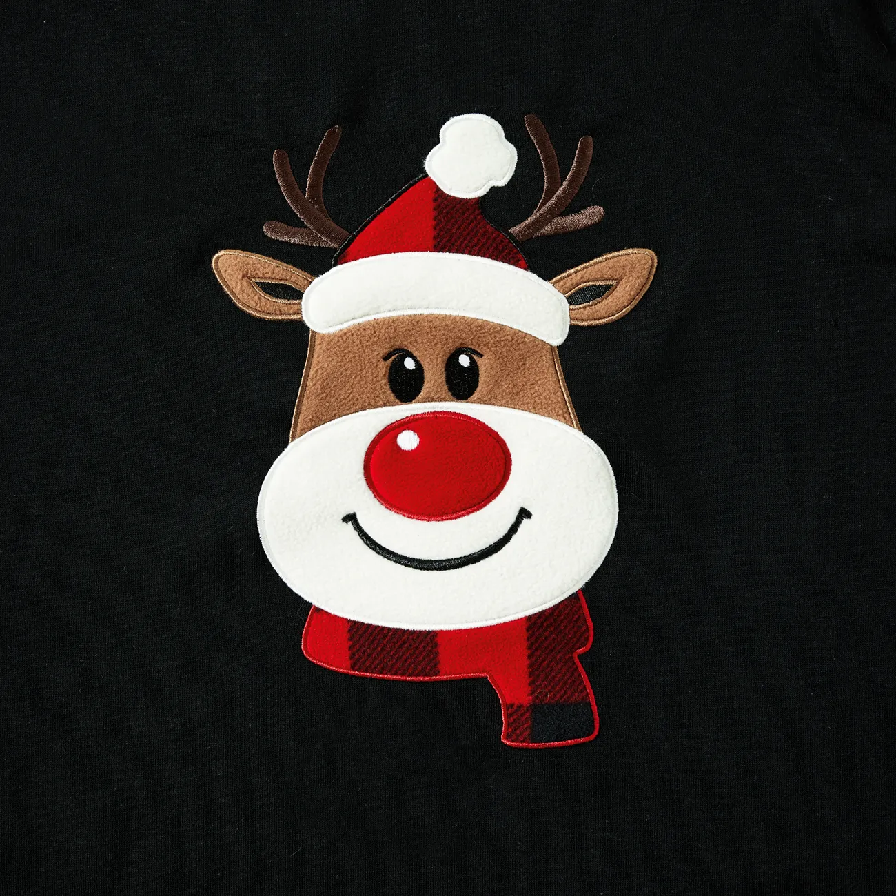 Christmas Family Matching Cartoon Reindeer Patch Long-sleeve Tops Black big image 1