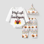Thanksgiving Day 3pcs Baby Boy/Girl 95% Cotton Long-sleeve Letter & Turkey Print Romper Set White