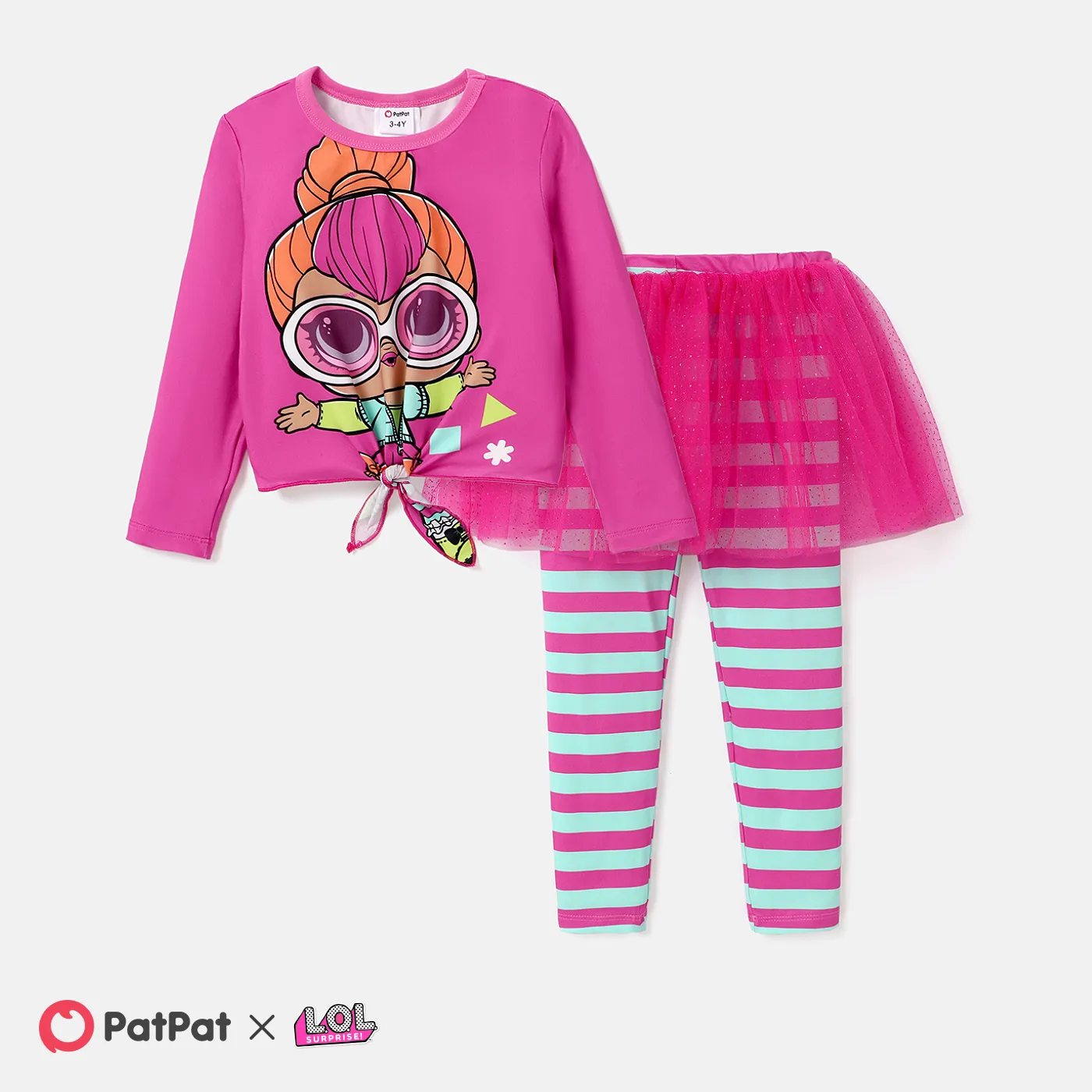 L.O.L. SURPRISE! Toddler Girl Cosplay Print T-shirt and Mesh Overlay Leggings Sets Hot Pink