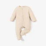 Baby Boy/Girl Ribbed Long-sleeve Footed Snap Jumpsuit Beige