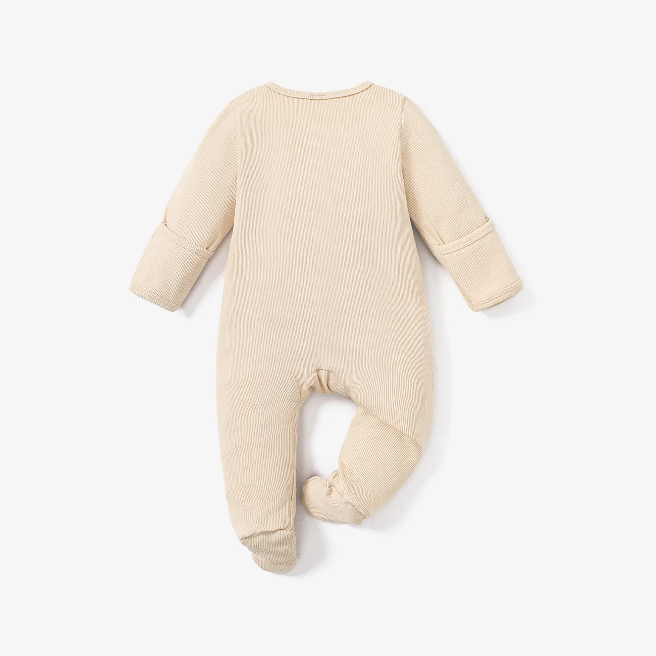 Baby Boy/Girl Ribbed Long-sleeve Footed Snap Jumpsuit Beige big image 1