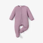 Baby Boy/Girl Ribbed Long-sleeve Footed Snap Jumpsuit Light Purple