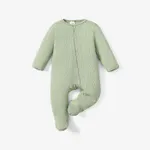 Baby Boy/Girl Ribbed Long-sleeve Footed Snap Jumpsuit Light Green