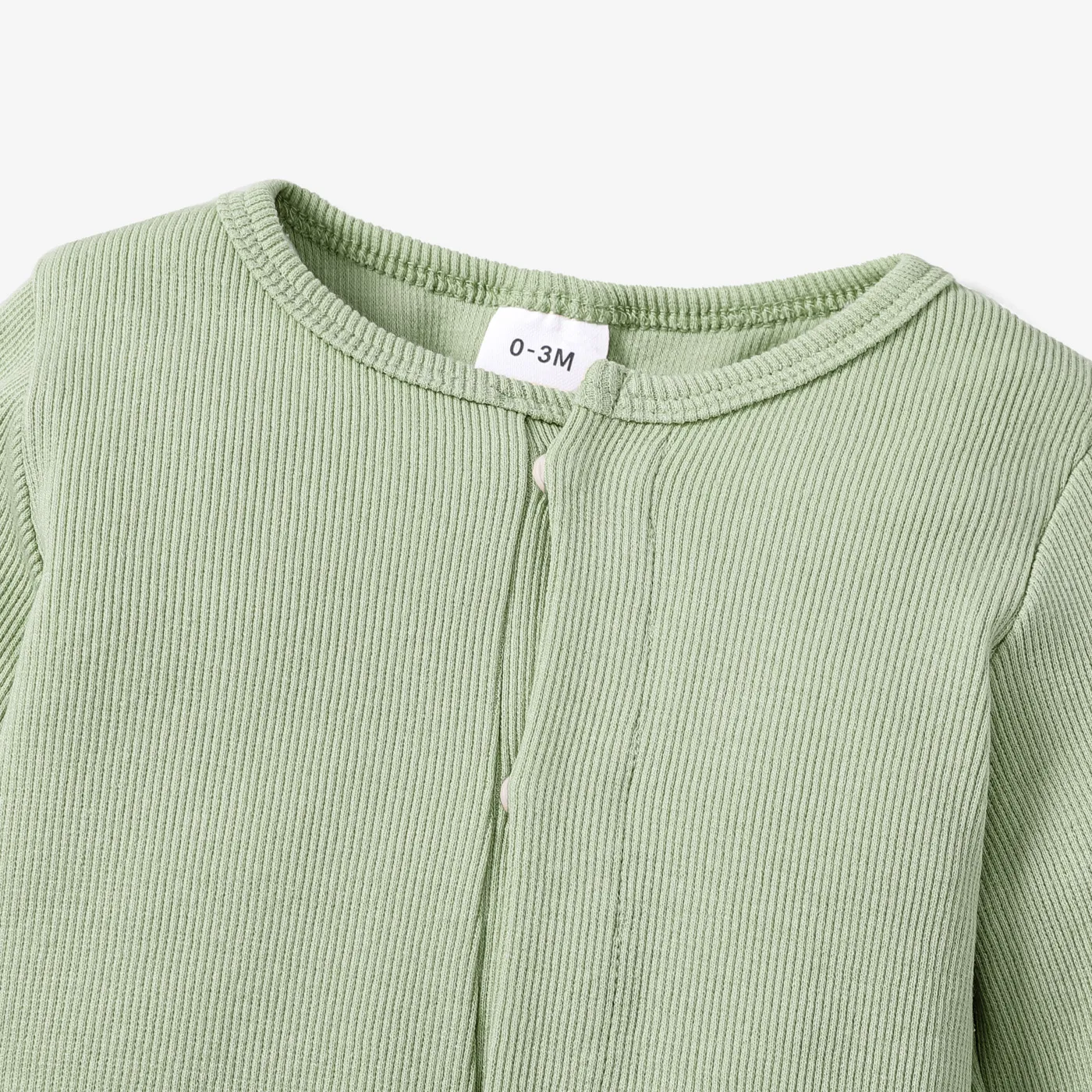Baby Boy/Girl Ribbed Long-sleeve Footed Snap Jumpsuit Light Green image 3