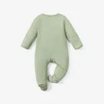 Baby Boy/Girl Ribbed Long-sleeve Footed Snap Jumpsuit Light Green image 2