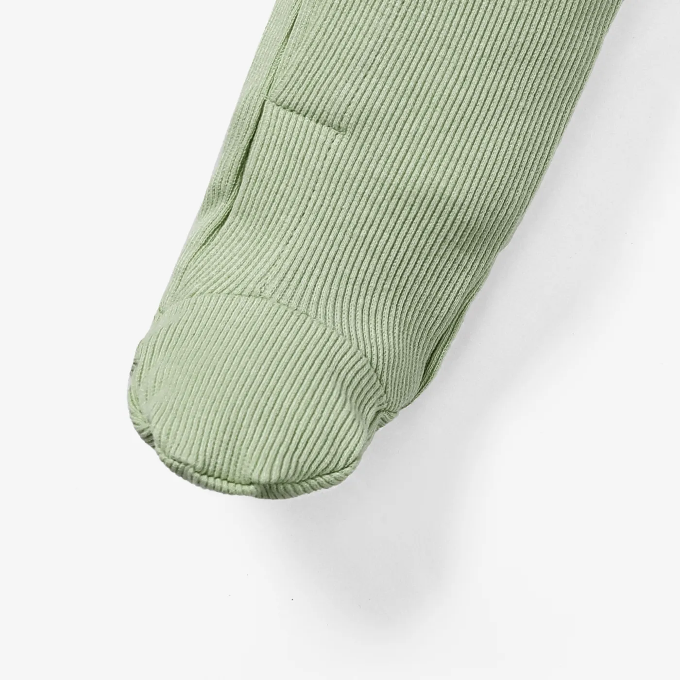 Baby Boy/Girl Ribbed Long-sleeve Footed Snap Jumpsuit Light Green image 4