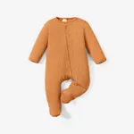 Baby Boy/Girl Ribbed Long-sleeve Footed Snap Jumpsuit Brown