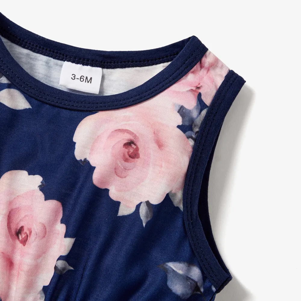 2pcs Floral Print Tasseled Sleeveless Baby Set big image 4