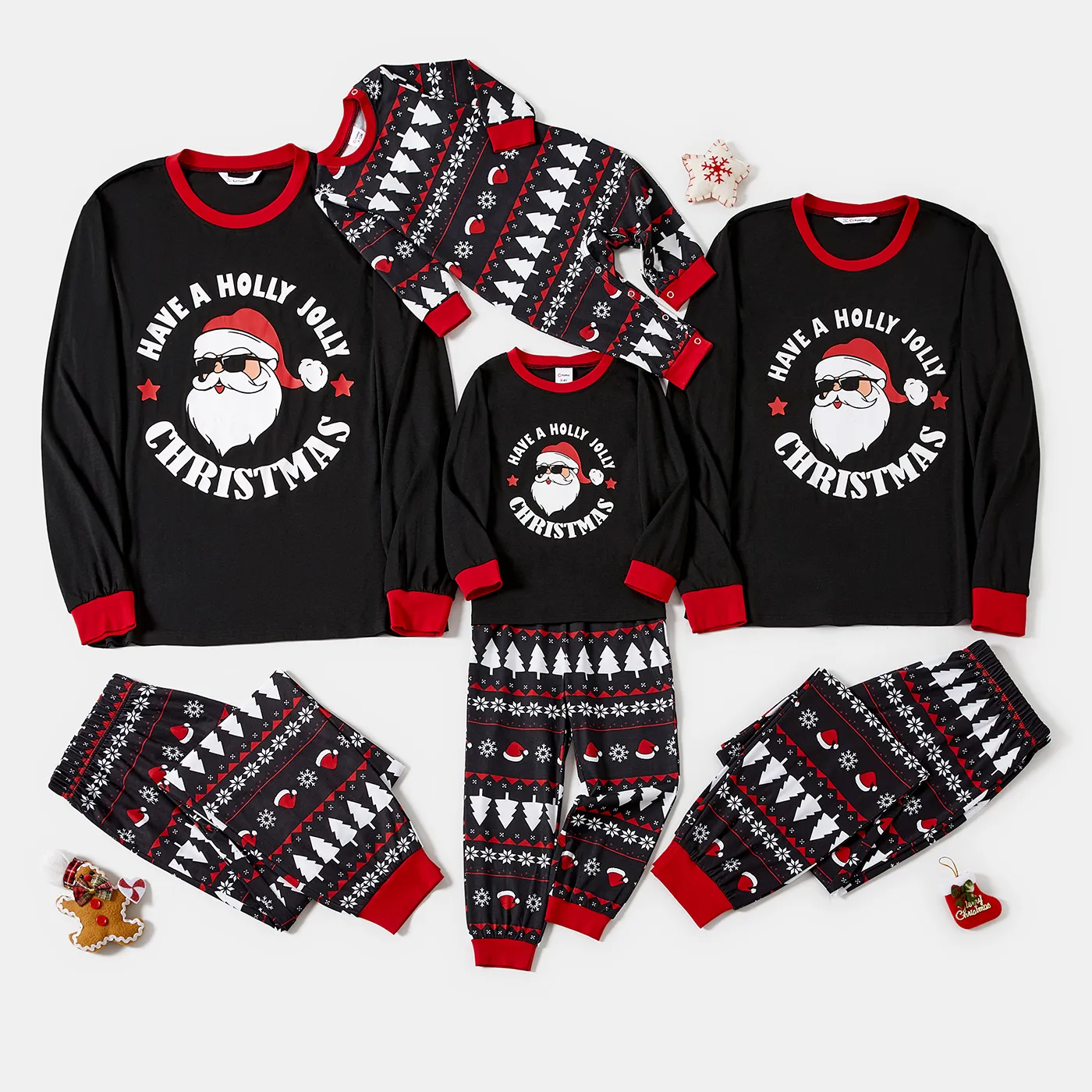 Christmas Family Matching Santas Print Long-sleeve Pajamas Sets(Flame Resistant) 