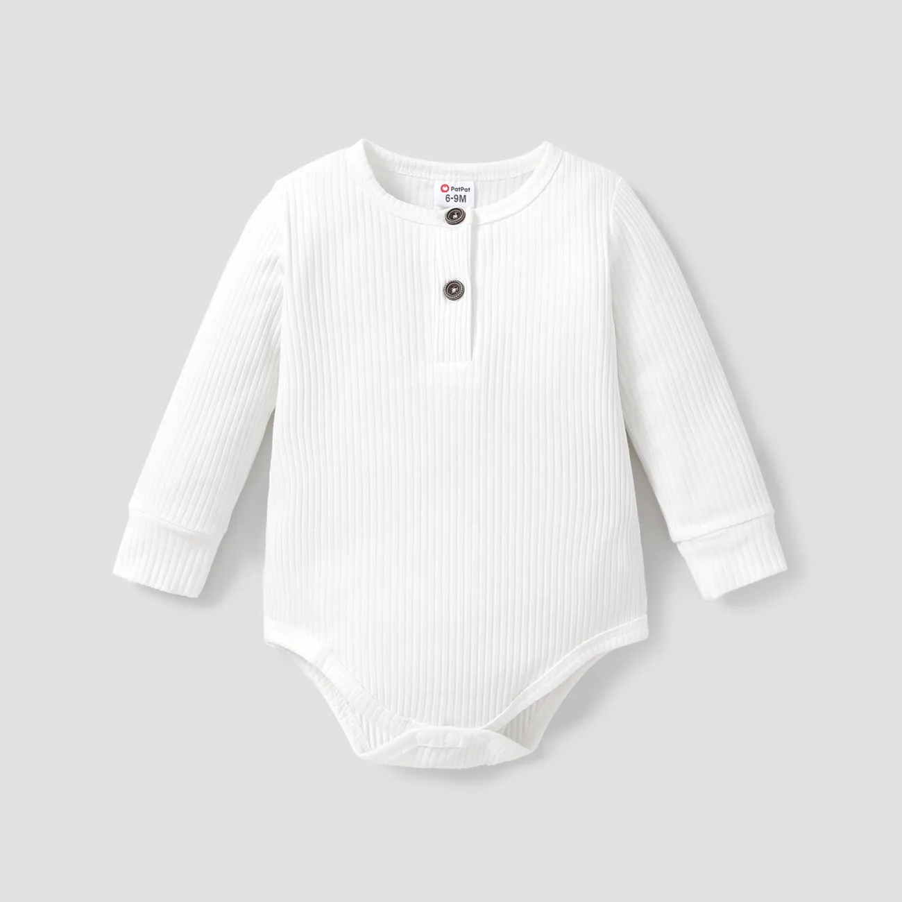 Baby Boy/Girl 95% Cotton Ribbed Long-sleeve Button Up Romper White big image 1