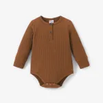 Baby Boy/Girl 95% Cotton Ribbed Long-sleeve Button Up Romper Brown