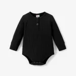 Baby Boy/Girl 95% Cotton Ribbed Long-sleeve Button Up Romper Black