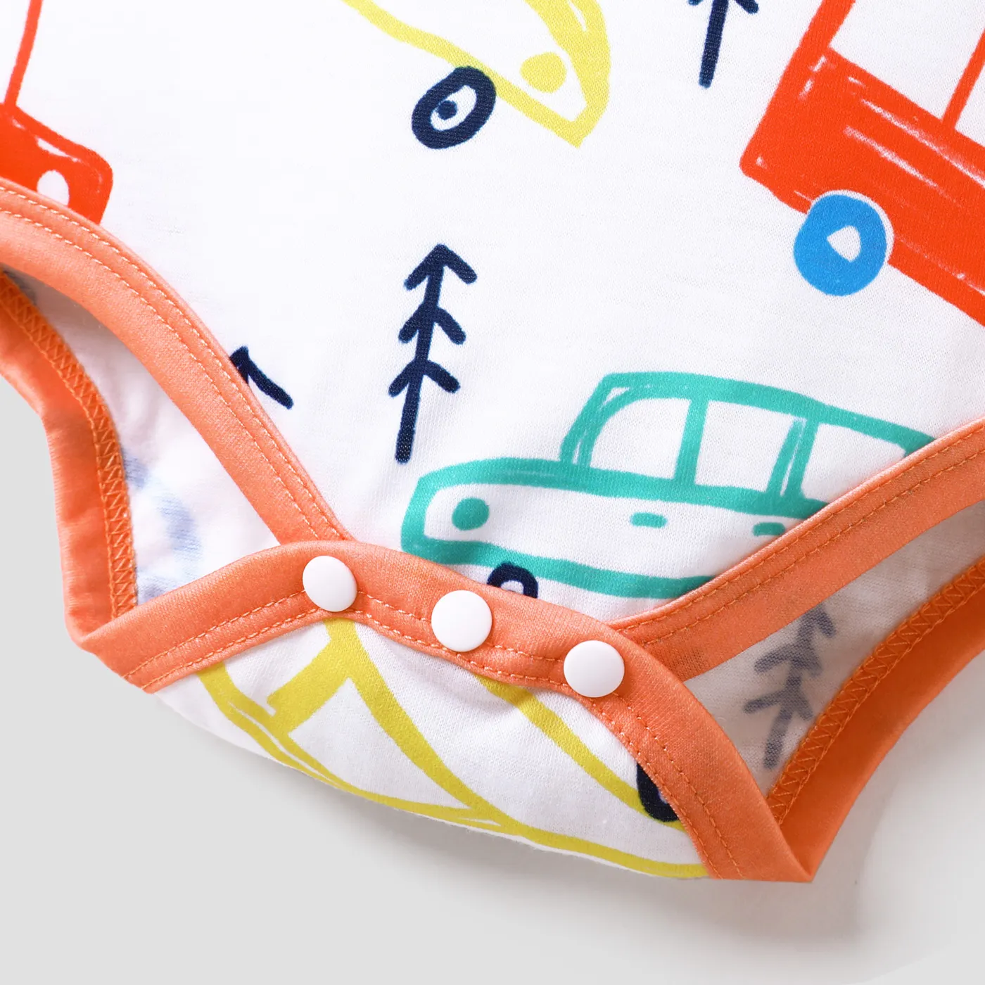 Baby Boy Cartoon Vehicle Print Grey/White/Colorful Striped Short-sleeve Romper Orange image 5