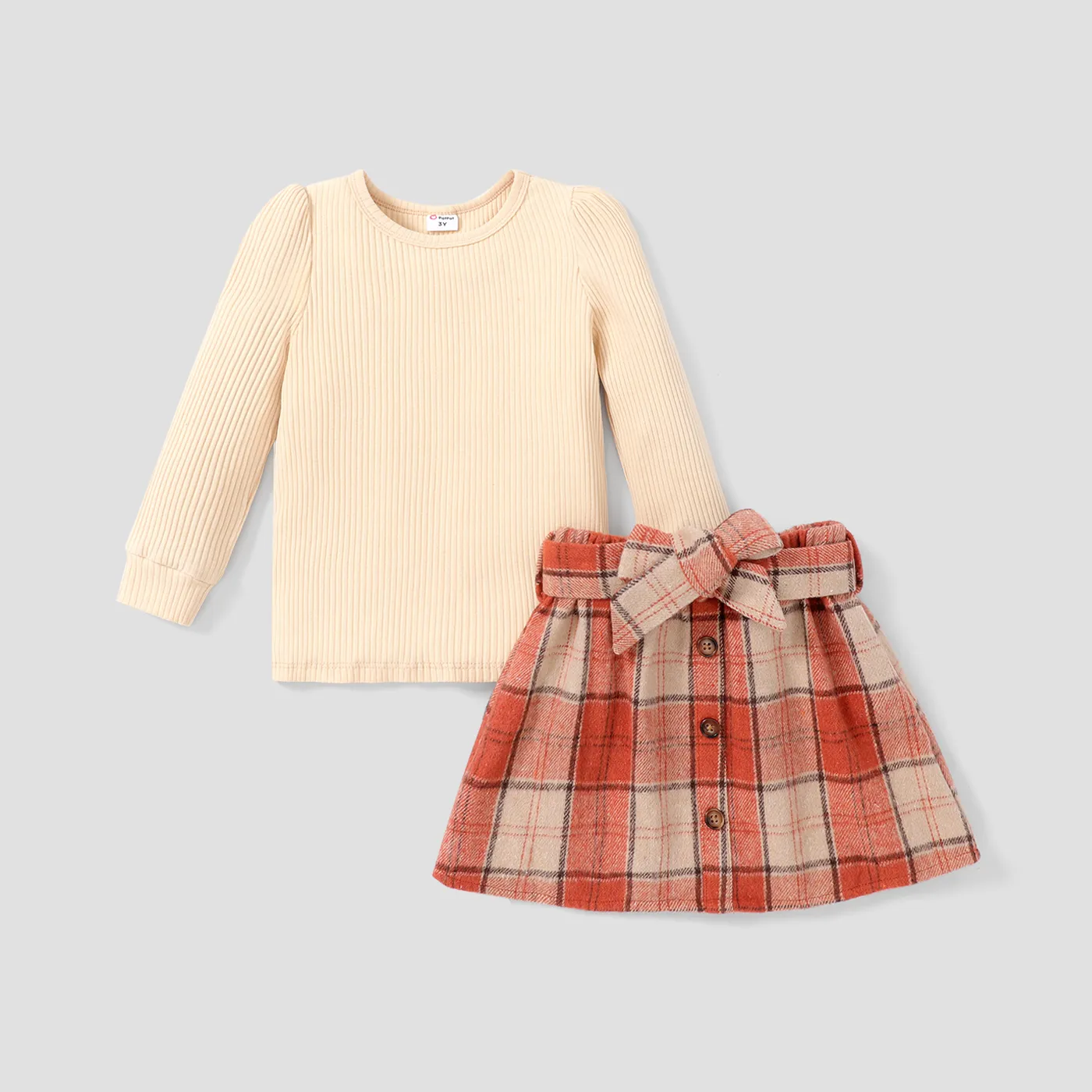  3pcs Toddler Girl Grid/Houndstooth Classic Long Sleeve Suit-Dress Orange red image 3