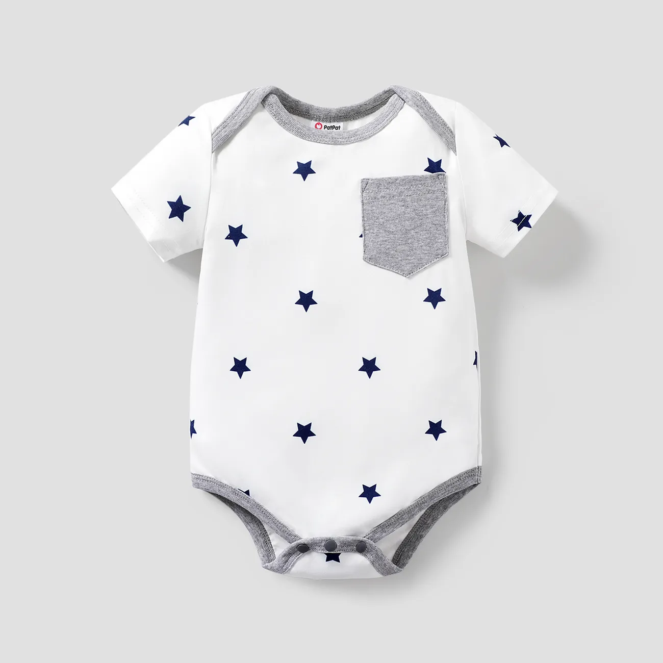 Baby Boy/Girl Stars/Striped Short-sleeve Romper White big image 1