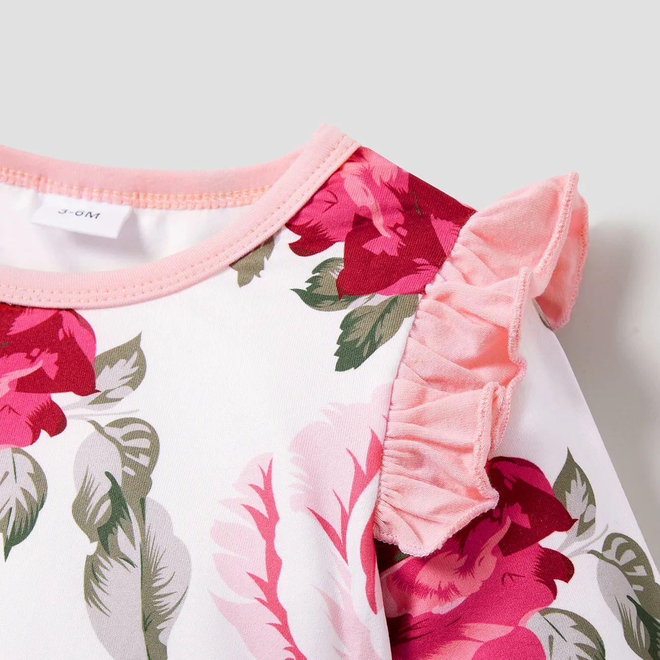 Floral Print Ruffled Long-sleeve Baby Jumpsuit Pink big image 1