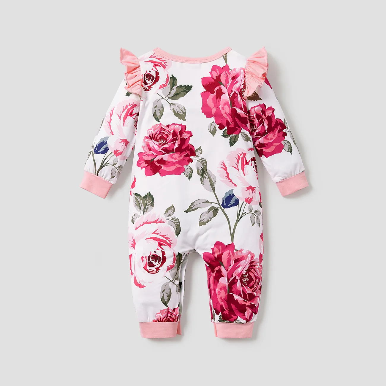 Baby Mädchen Rüschenrand Große Blume Süß Langärmelig Baby-Overalls rosa big image 1