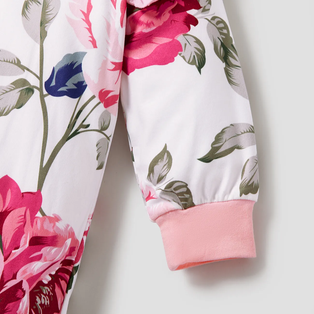 Floral Print Ruffled Long-sleeve Baby Jumpsuit Pink big image 1