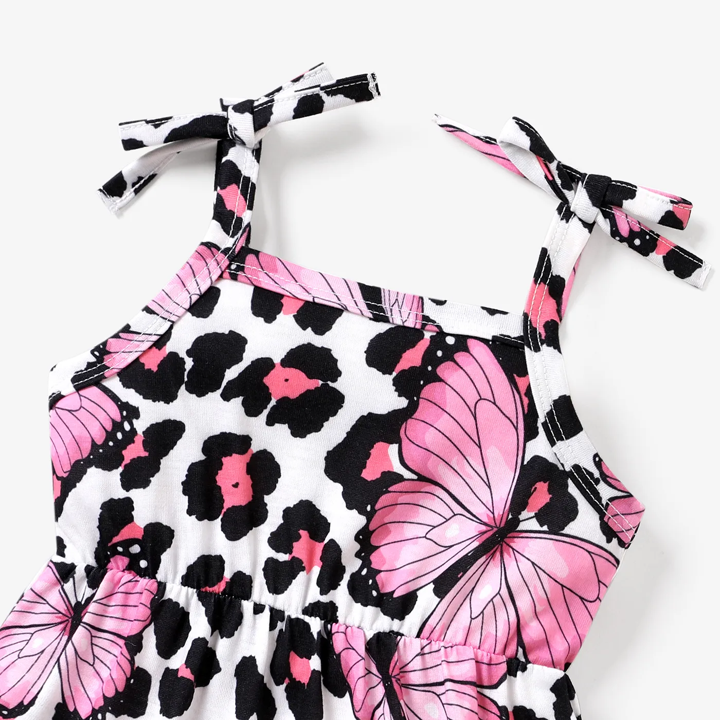 2pcs Baby Girl Allover Butterfly & Leopard Print Cami Romper & Headband Set Black image 3