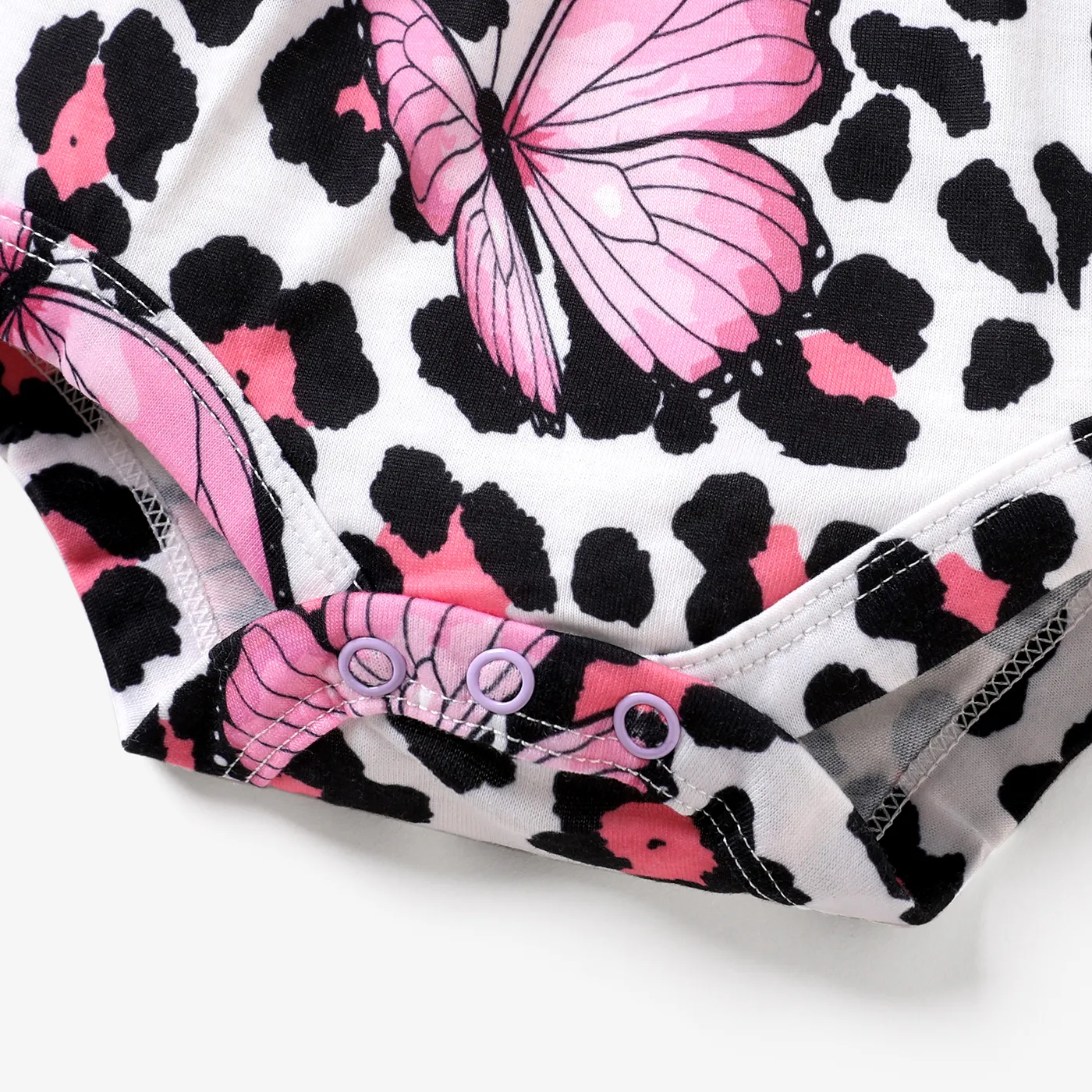 2pcs Baby Girl Allover Butterfly & Leopard Print Cami Romper & Headband Set Black image 4