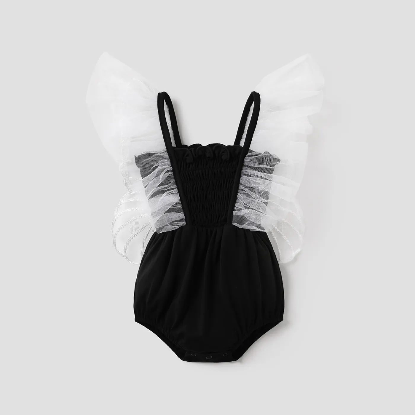 Baby Girl Wings Decor Smocked Bodysuit Black