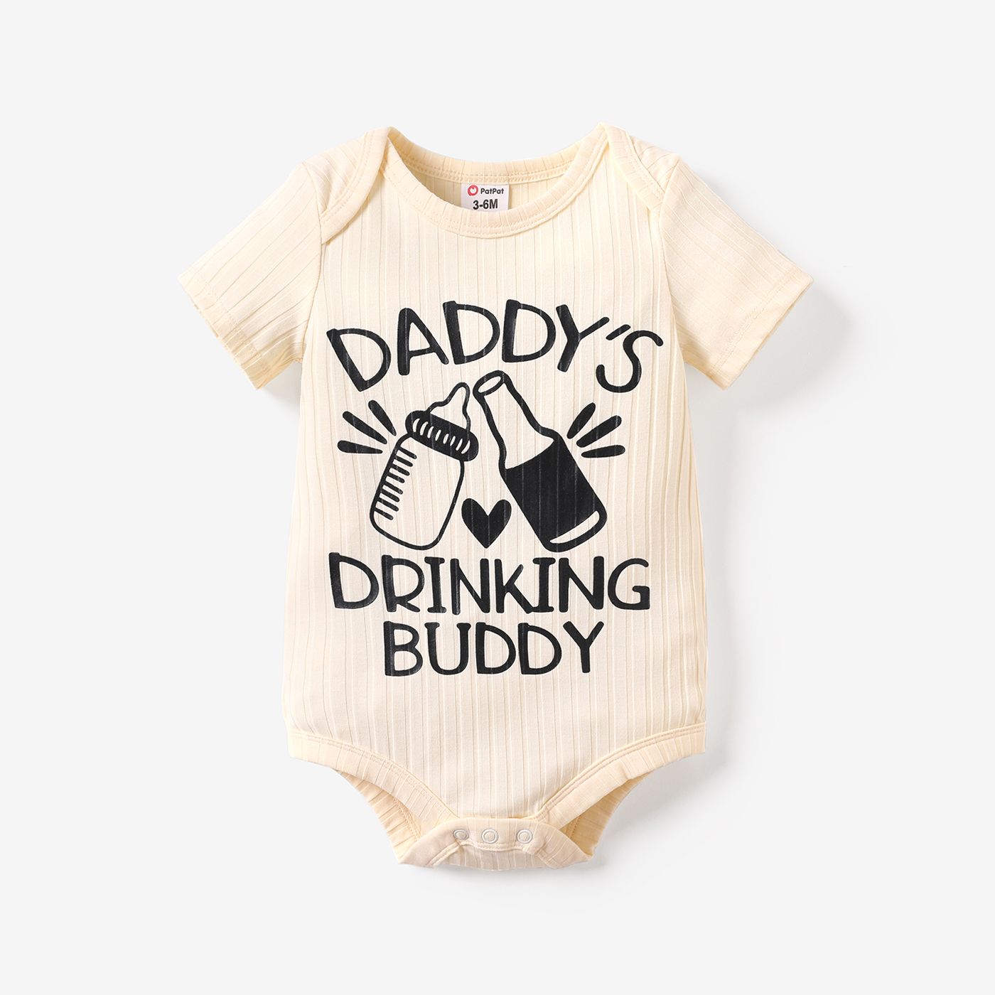 Baby Boy/Girl Short-sleeve Milk & Beer And Letter Print Ribbed Romper