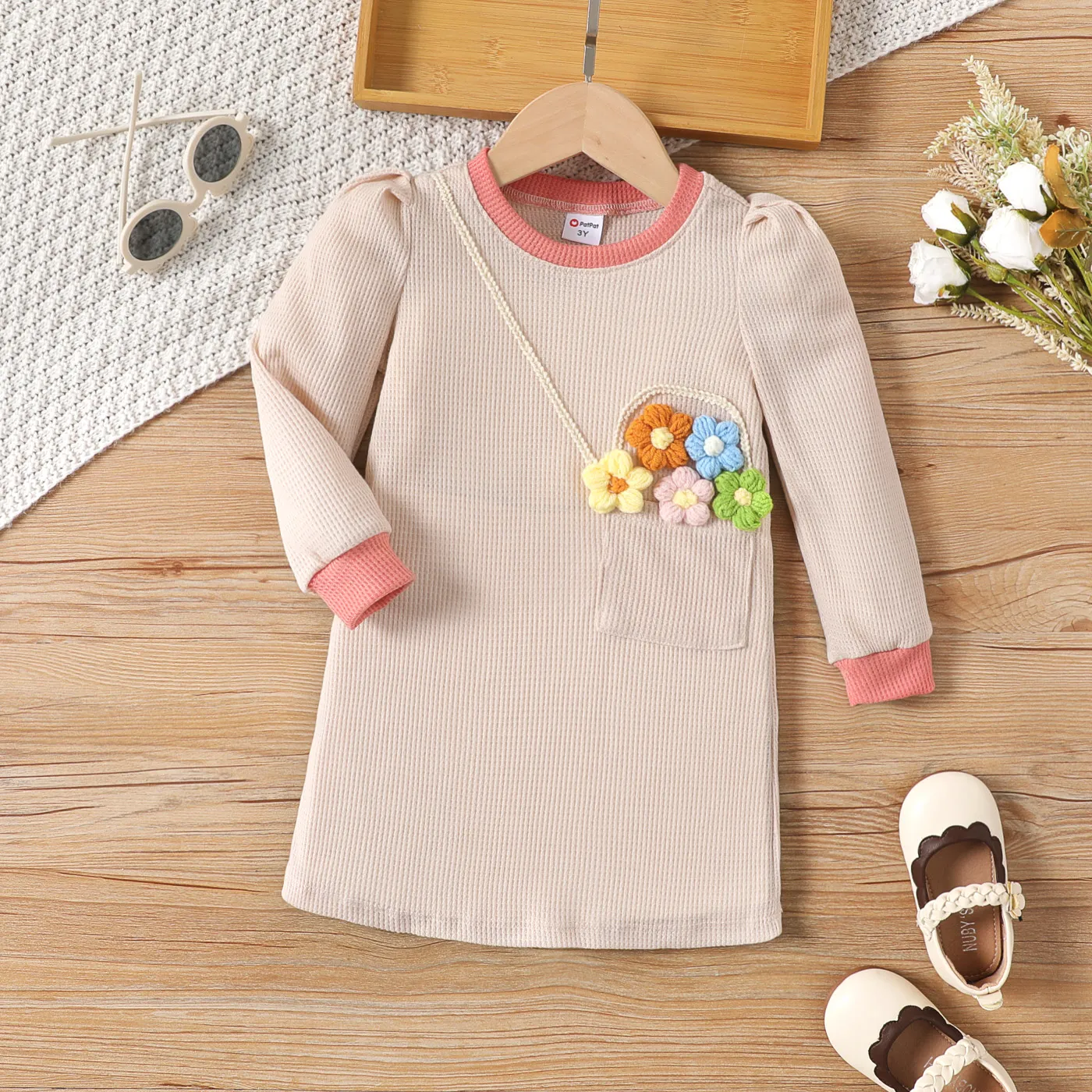 Girls'  Hyper-Tactile 3D Design Plants and Floral Pattern Childlike Dresses  toddler Apricot