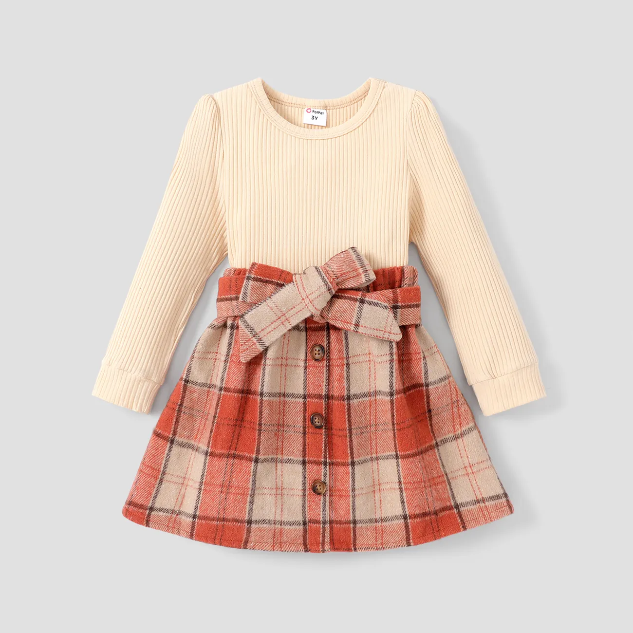 3pcs Toddler Girl Grid/Houndstooth Classic Long Sleeve Suit-Dress Orange red big image 1