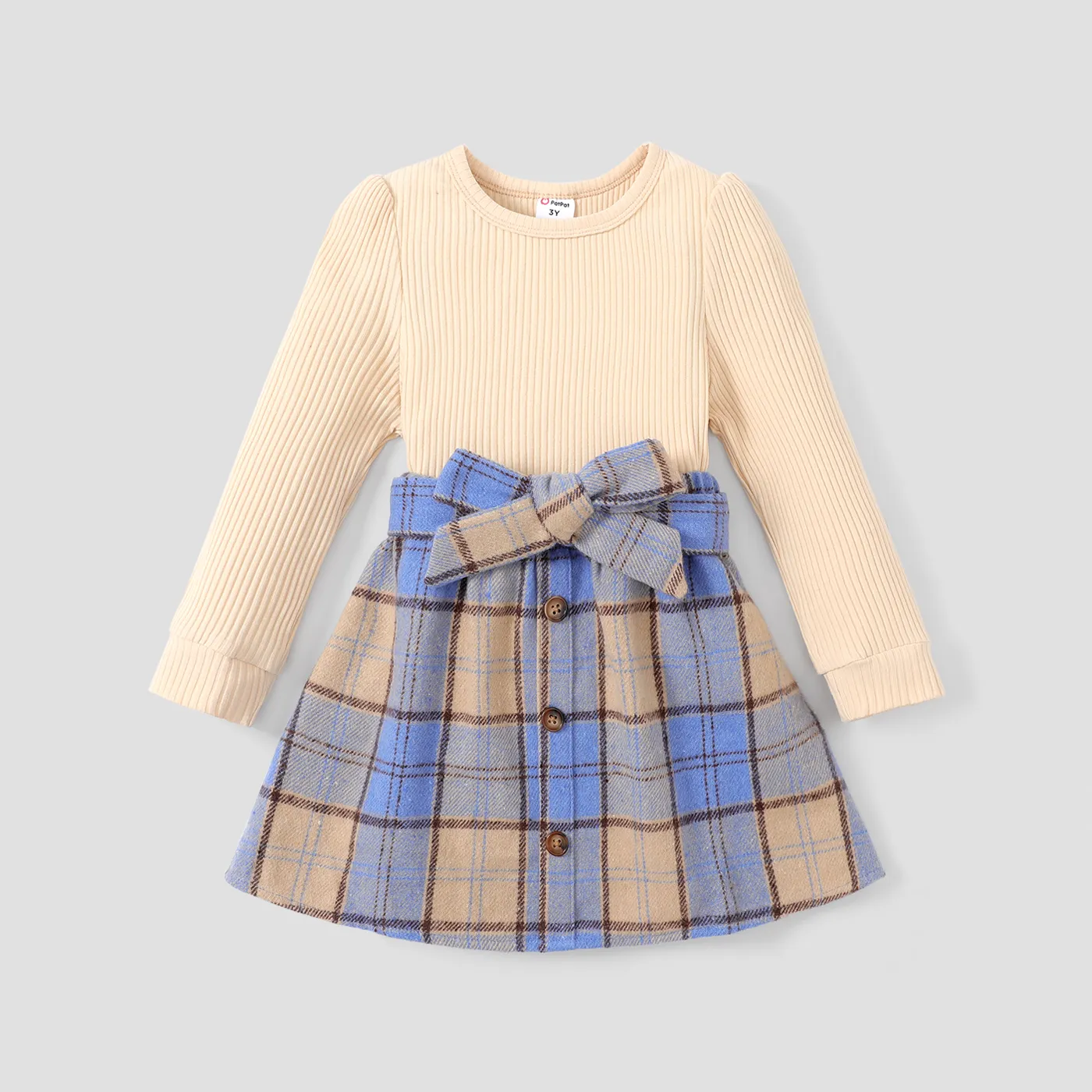  3pcs Toddler Girl Grid/Houndstooth Classic Long Sleeve Suit-Dress Blue