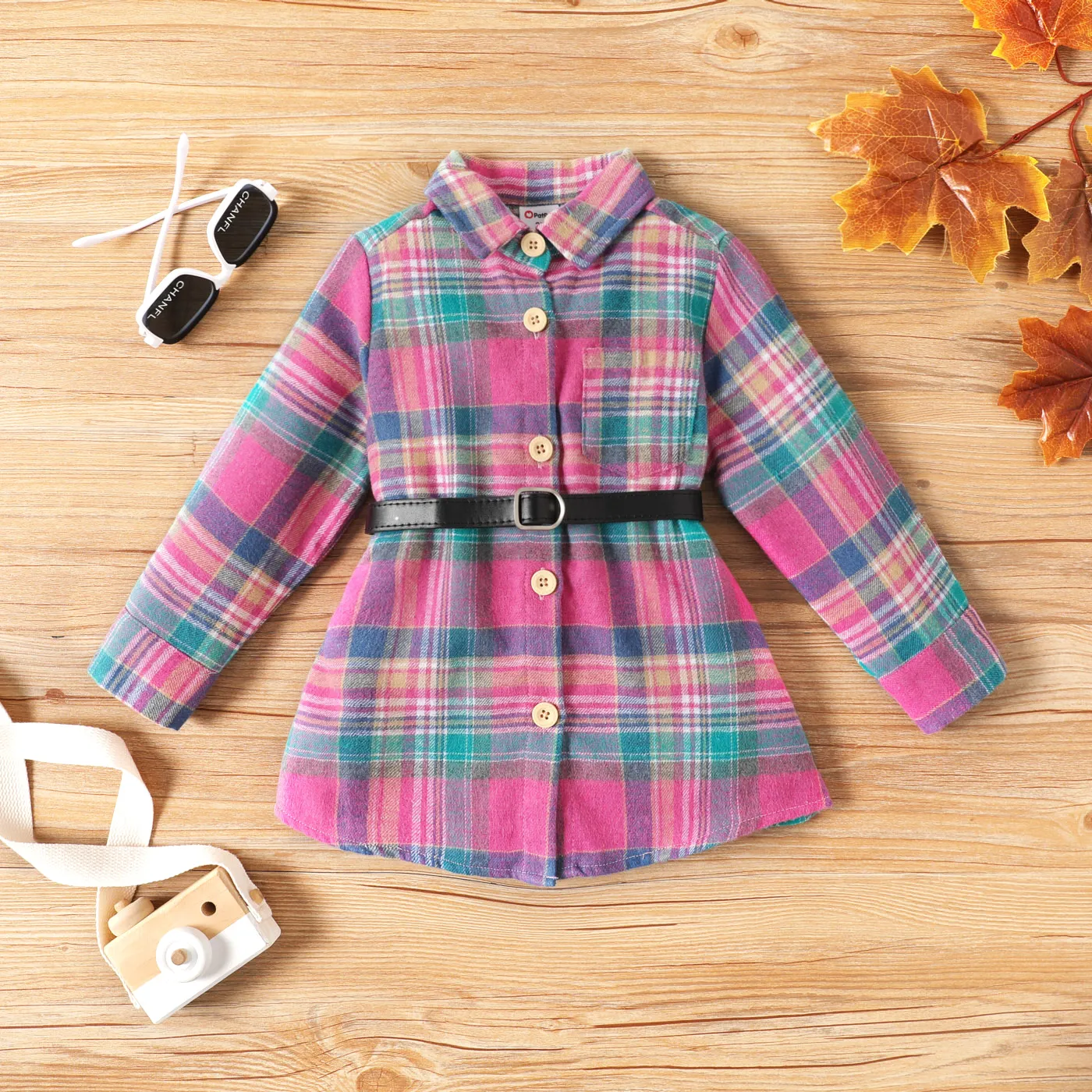 Toddler Girl Button Design Grid/Houndstooth Jacket  image 2