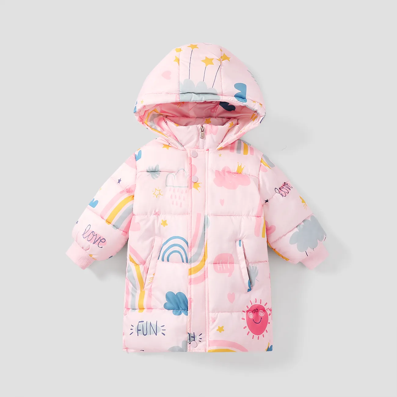 Kid Girl Childlike Hoodie Design Stars Pattern Winter Coat Pink big image 1