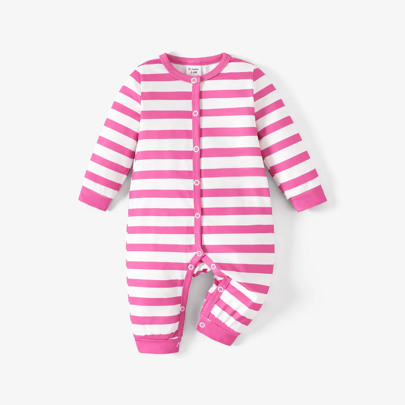 Baby/Toddler Girl Striped Long Sleeve Pajama Set/Jumpsuit Baby Hot Pink big image 1