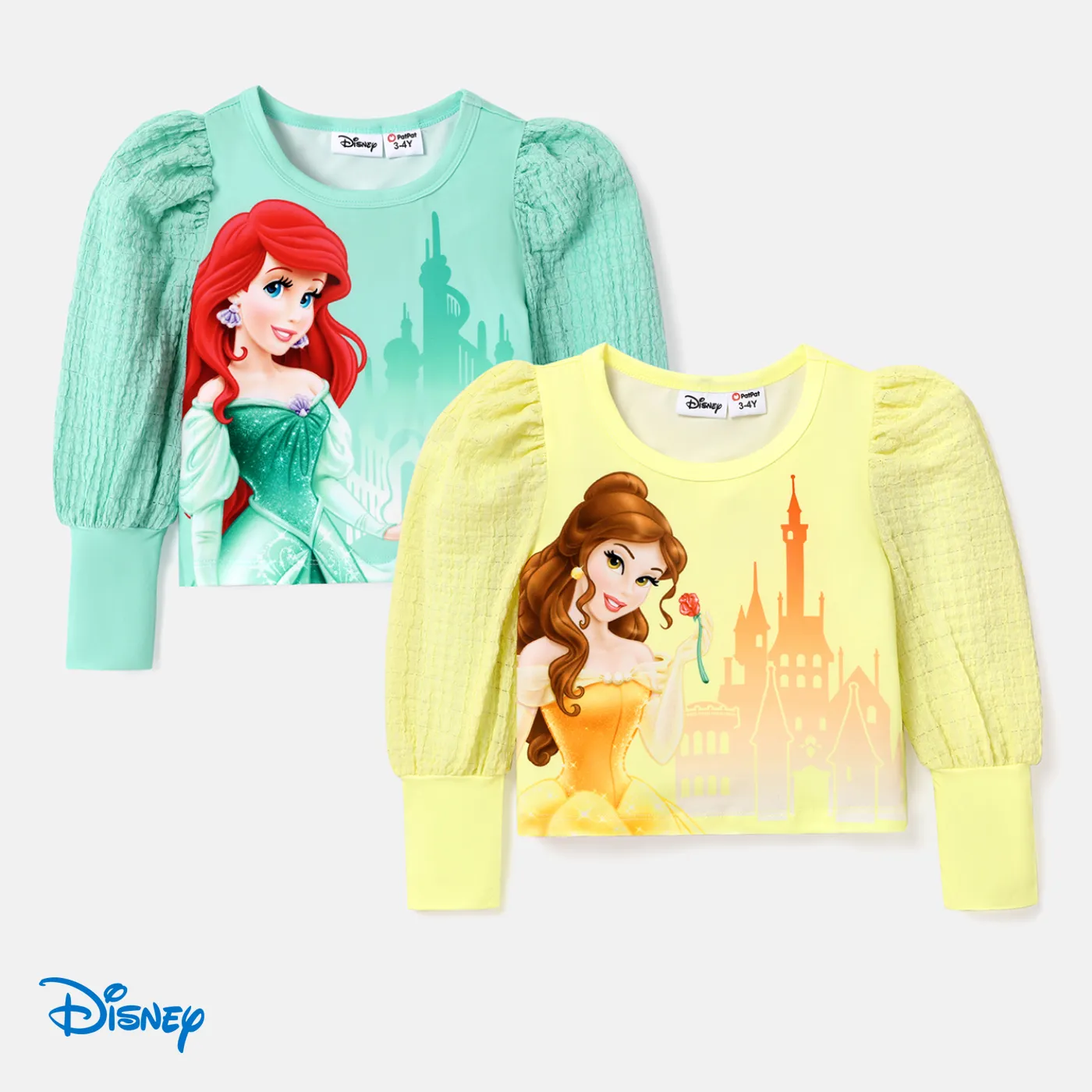 Disney Princess Toddler Girl Character Print Textured Gigot Long Sleeve Tee