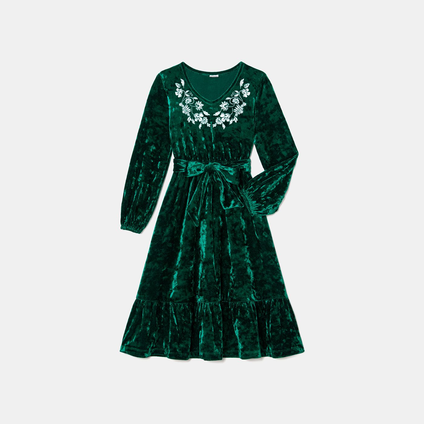 

Mommy and Me Solid Color Floral Embroidered Long-sleeve Velvet Dresses