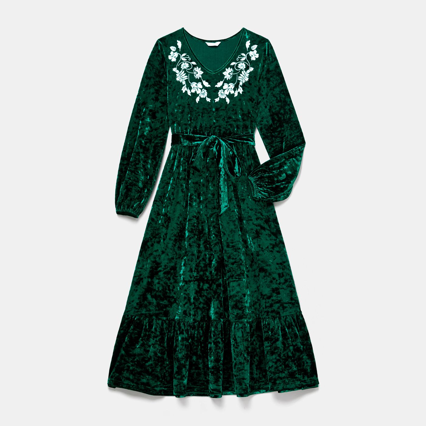 

Mommy and Me Solid Color Floral Embroidered Long-sleeve Velvet Dresses