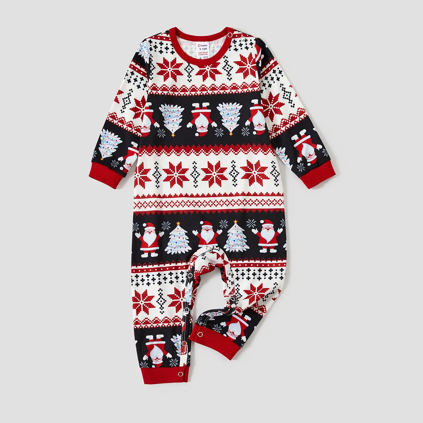 Christmas Family Matching Santas & Snowflake Print Pajamas Sets(Flame Resistant)  Black image 2