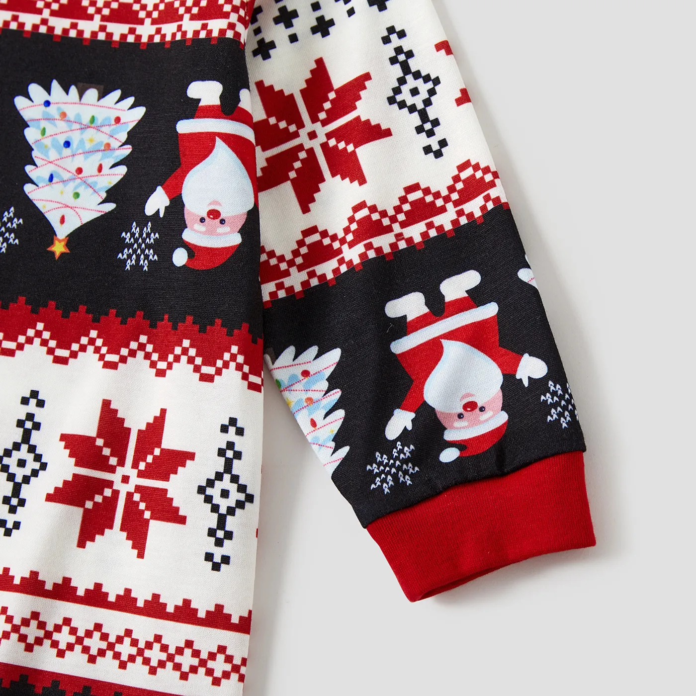 Christmas Family Matching Santas & Snowflake Print Pajamas Sets(Flame Resistant)  Black image 4