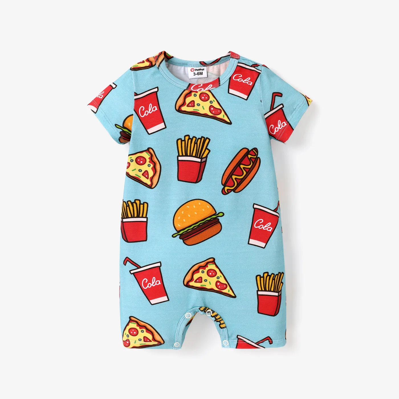 Baby Boy/Girl Cotton Short-sleeve Allover Food Print Romper Blue big image 1