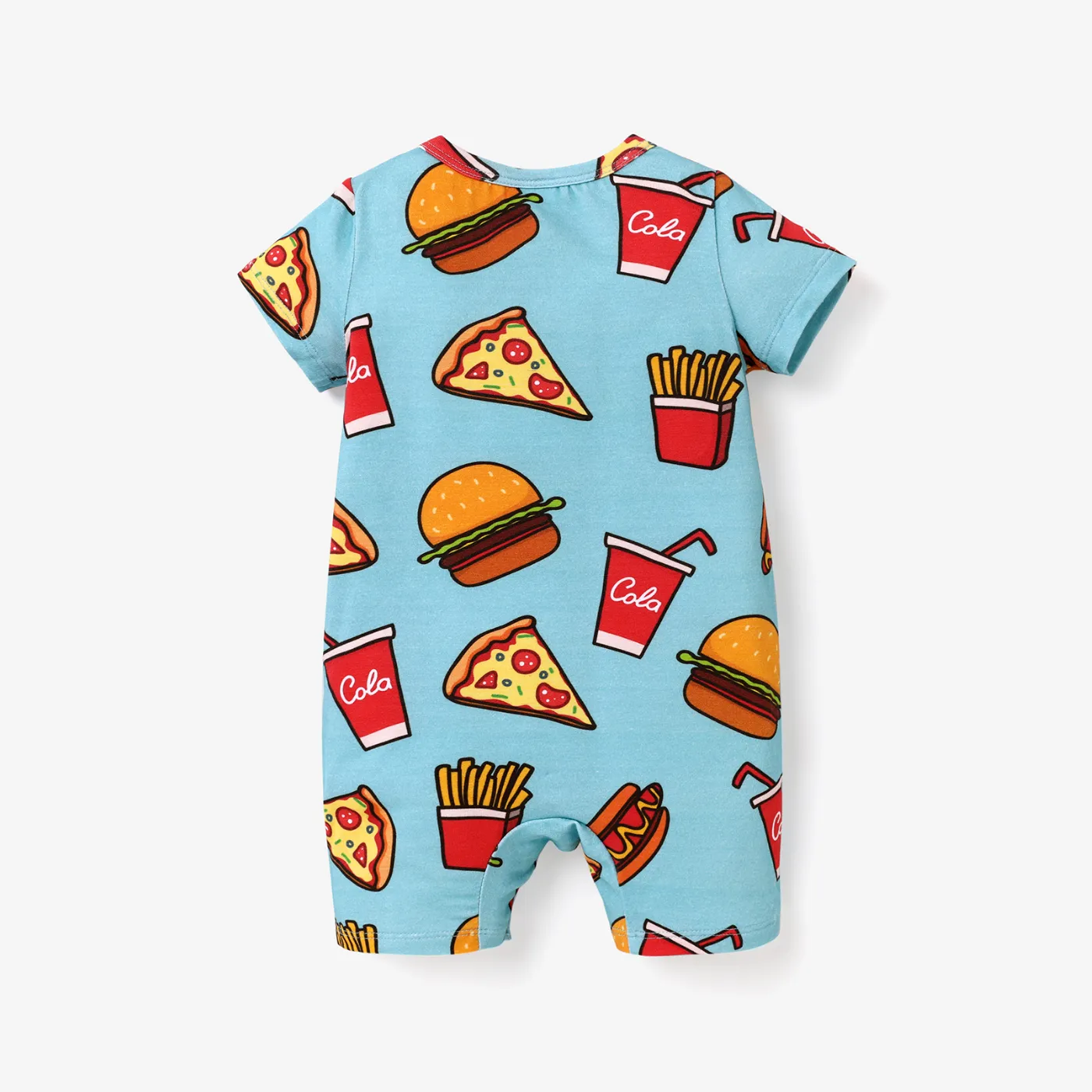 Baby Boy/Girl Cotton Short-sleeve Allover Food Print Romper Blue image 2