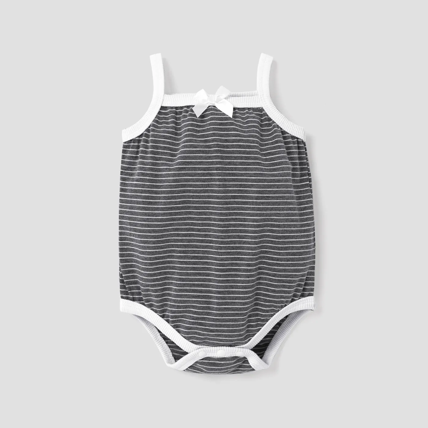 Baby Girl Solid/Striped/Floral-Print Sleeveless Spaghetti Strap Romper DeepGery big image 1