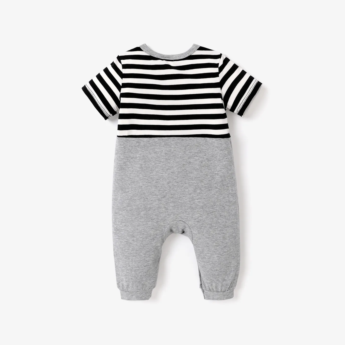 Baby Boy 95% Cotton Striped Short-sleeve Spliced 3D Ears Animal Graphic Jumpsuit ColorBlock image 2