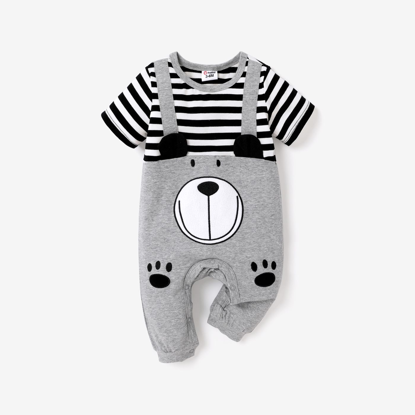 

Baby Boy 95% Cotton Striped Short-sleeve Spliced 3D Ears Animal Graphic Jumpsuit