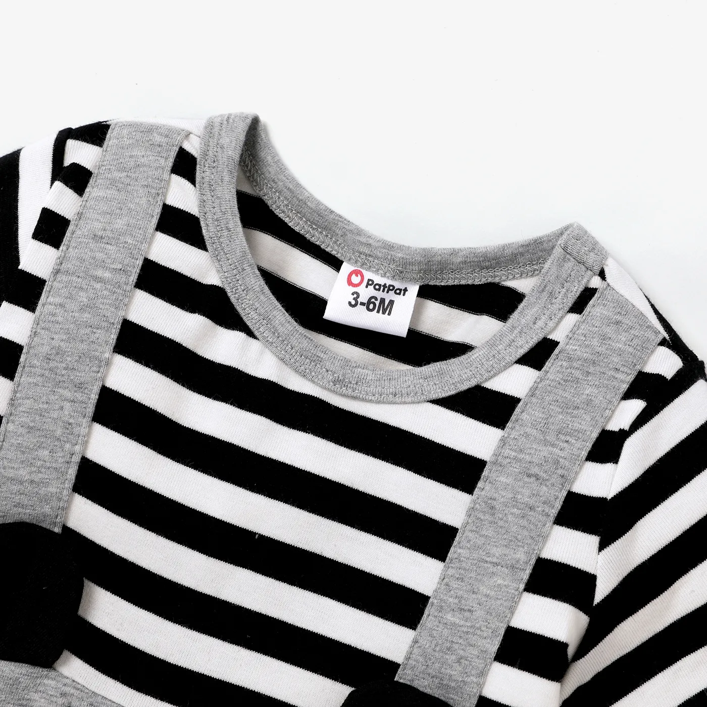 Baby Boy 95% Cotton Striped Short-sleeve Spliced 3D Ears Animal Graphic Jumpsuit ColorBlock image 4