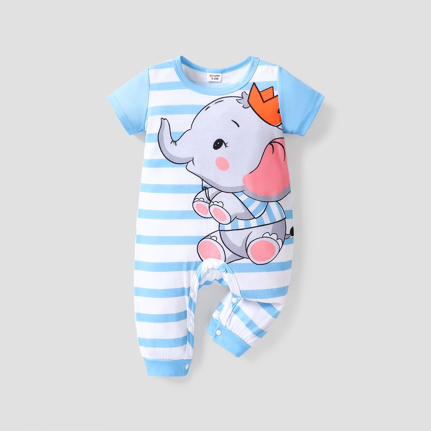 

Baby Girl Polka Dots Cartoon Elephant Print Spliced Short-sleeve T-shirt Dress / Short-sleeve Jumpsuit