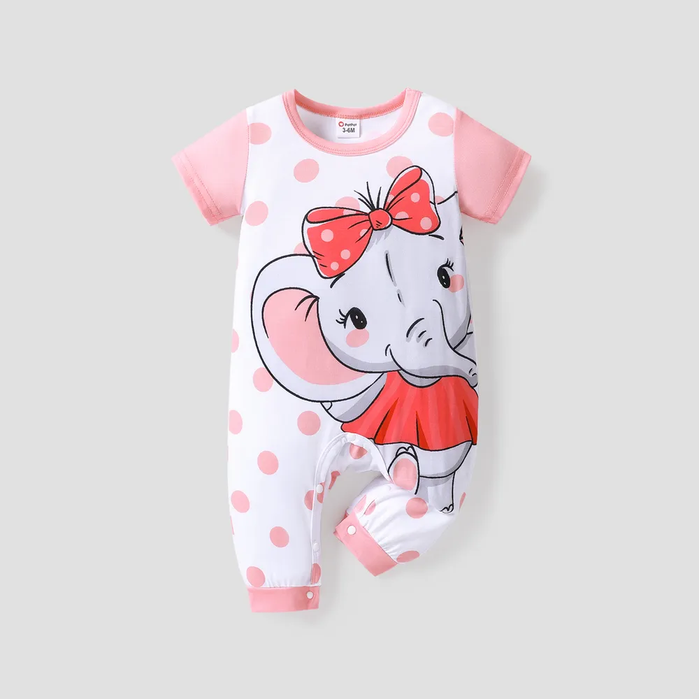 Baby Boy/Girl Cartoon Elephant Print Short-sleeve Jumpsuit  big image 1