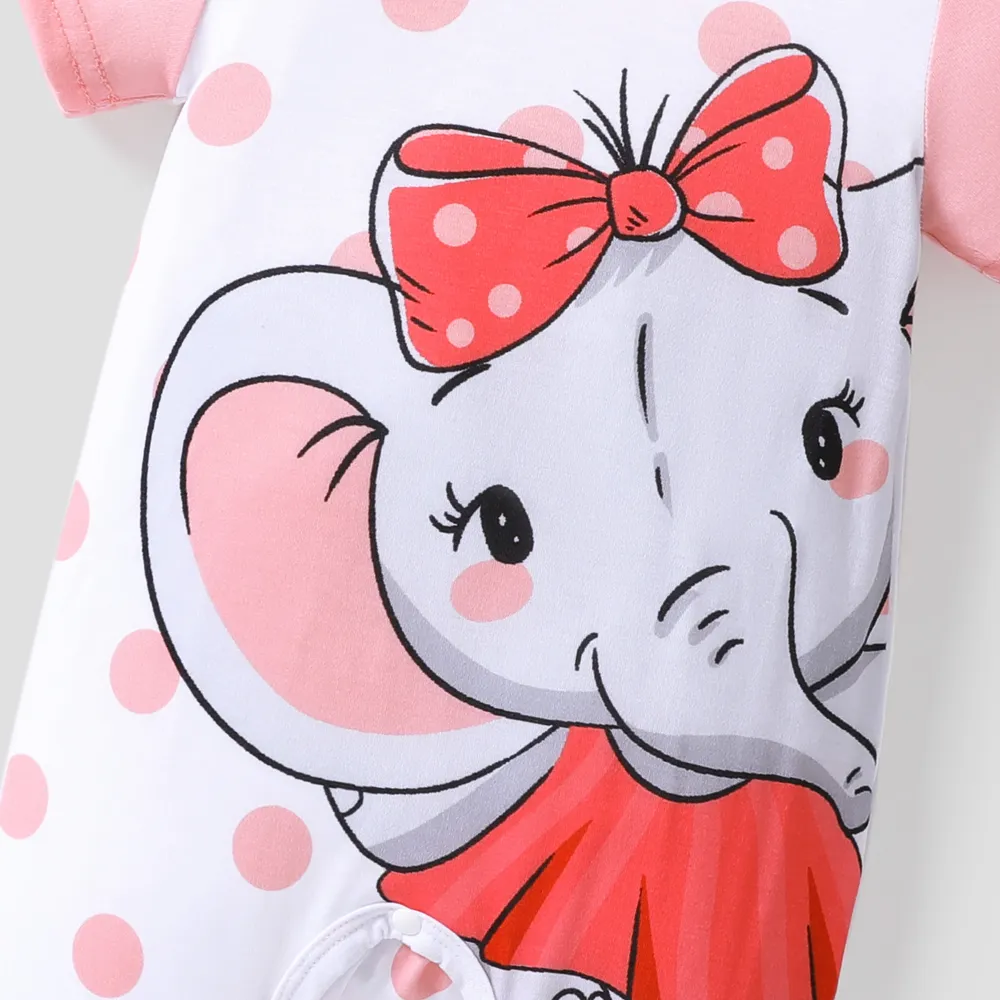 Baby Boy/Girl Cartoon Elephant Print Short-sleeve Jumpsuit  big image 5