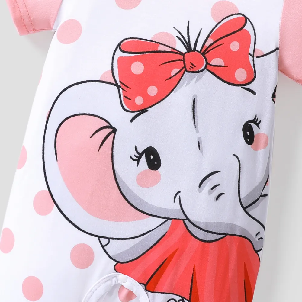 Baby Boy/Girl Cartoon Elephant Print Short-sleeve Jumpsuit big image 5