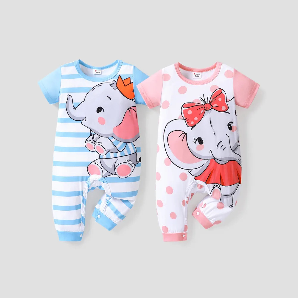 Baby Boy/Girl Cartoon Elephant Print Short-sleeve Jumpsuit big image 2