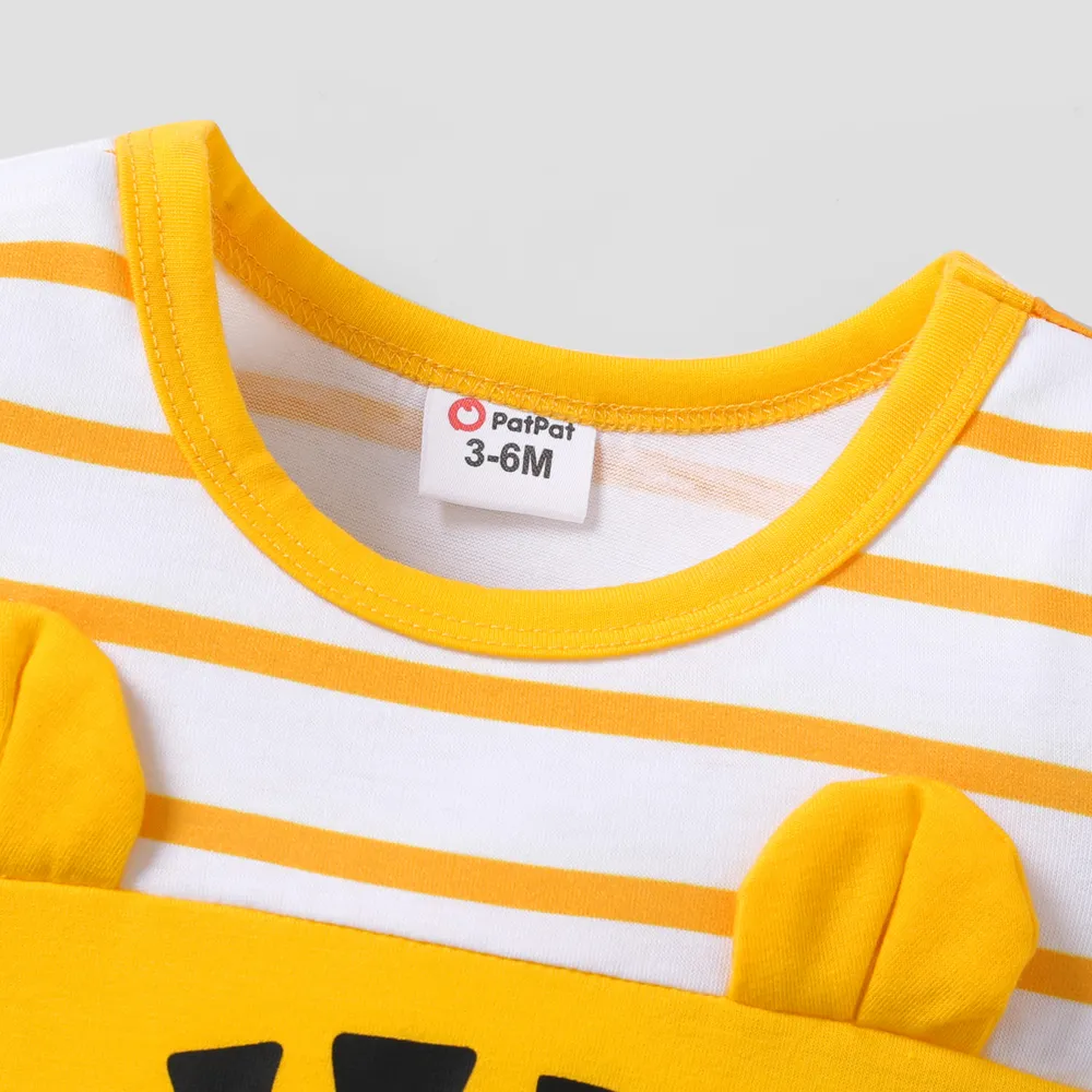 Baby Boy Animal Print Striped Short-sleeve Spliced Romper big image 3