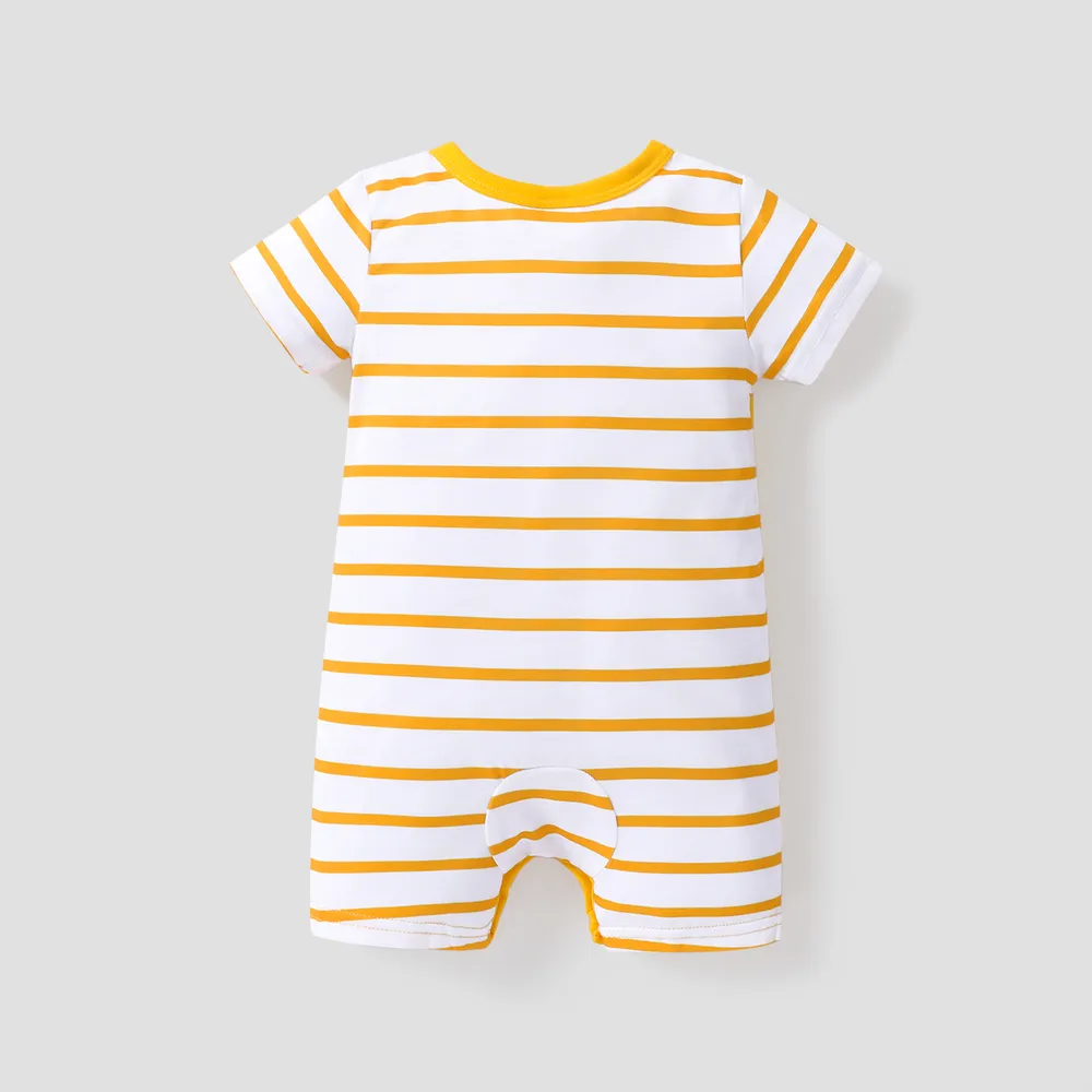 Baby Boy Animal Print Striped Short-sleeve Spliced Romper big image 2